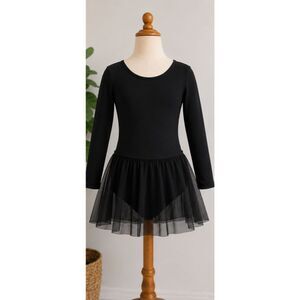 MDNMD Girls Ballet Dance Dress Black Long Sleeve Tutu Leotard Dress